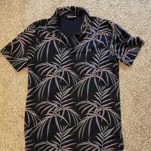 Travis Mathew Black and Gray Leaf Pattern Polo